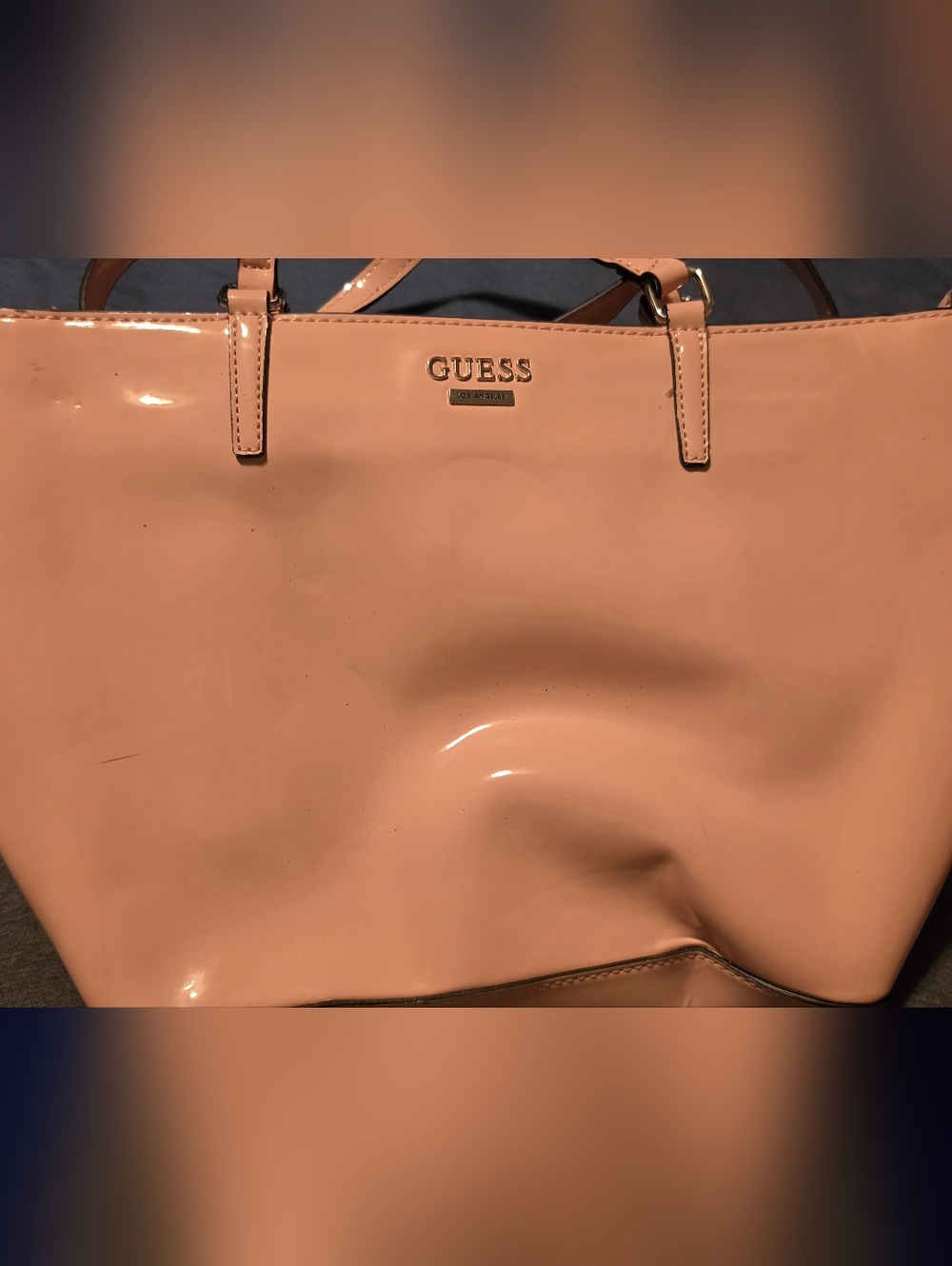 GUESS Light Pink Patent Bucket Shoulder Bag